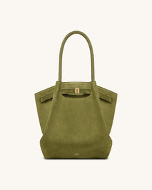 Hana Column Faux Suede Tote Bag - Olive Green