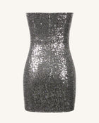 Brynlee Silver Sequinned Strapless Mini Dress-Silver