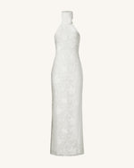 Uliana White Floral Lace Halterneck Maxi Dress - White