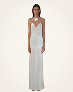 Heisey White Sequinned Rosette Maxi Dress - White