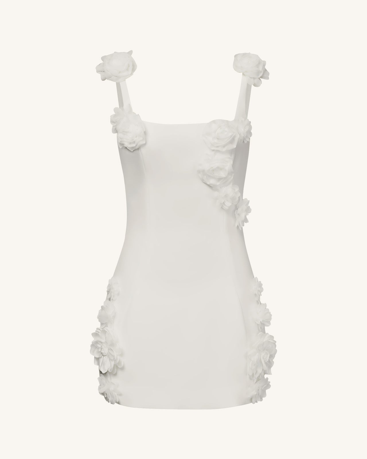 Elaina White Rosette Applique Mini Dress - White