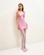 Elaina Pink Rosette Applique Mini Dress-Pink