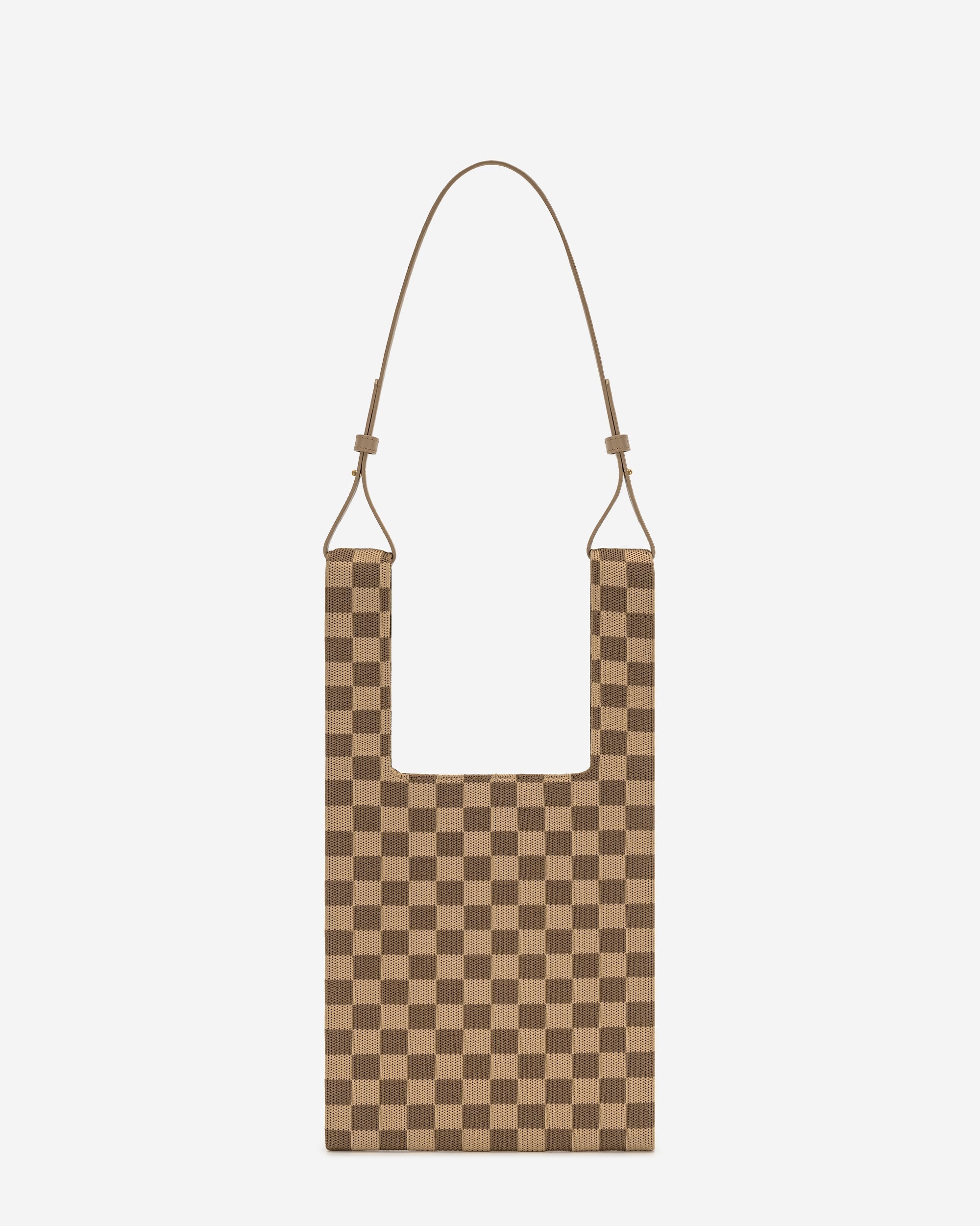 Shea Checkerboard Knitted Tote Bag - Brown
