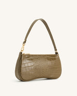 Eva Shoulder Handbag - Dark Olive Croc