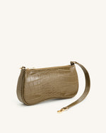 Eva Shoulder Handbag - Dark Olive Croc