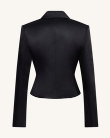 Satin Sculpted Waist Cropped Blazer - Black