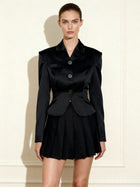 Satin Sculpted Waist Cropped Blazer - Black