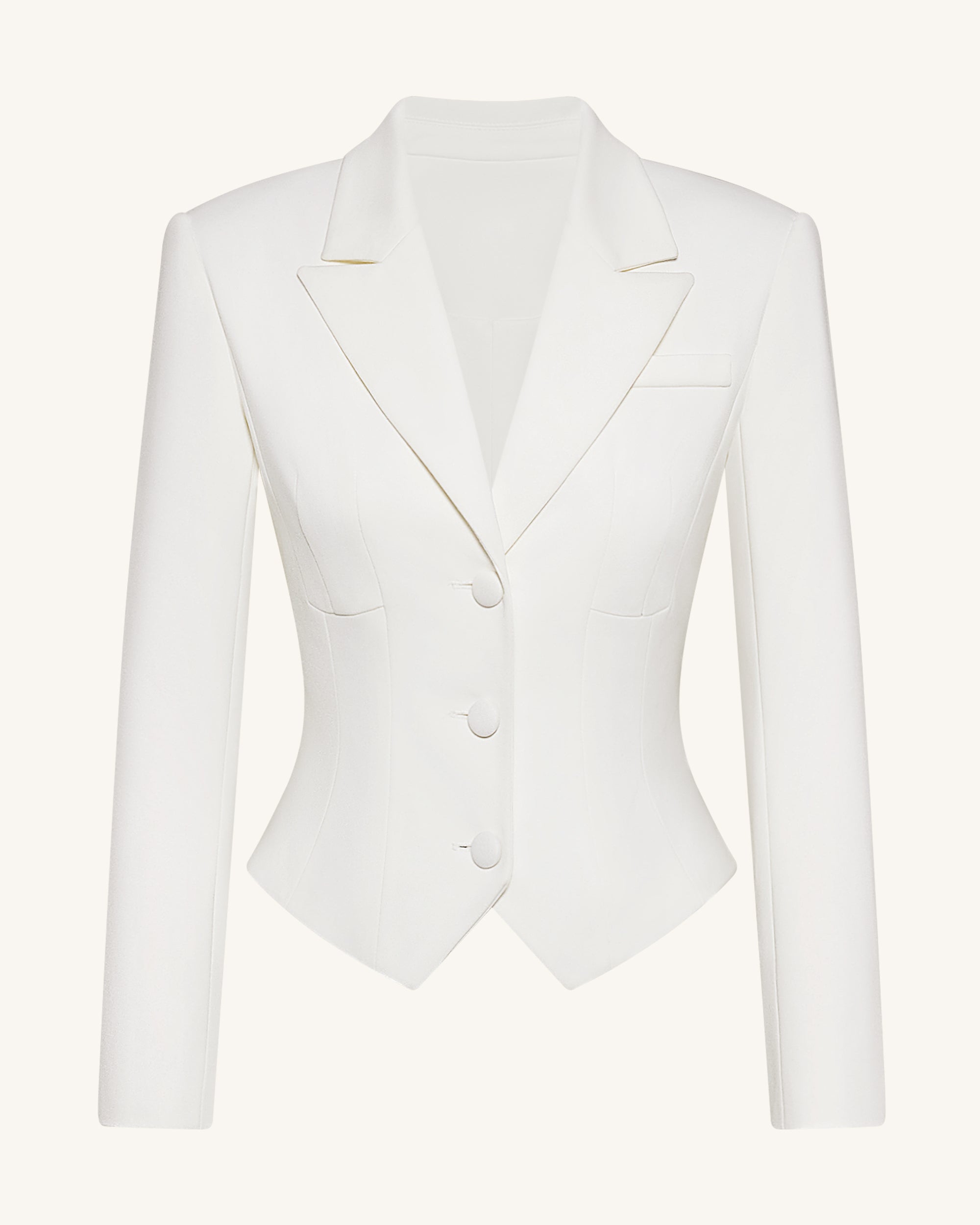 Sculpted Waist Cropped Blazer - White