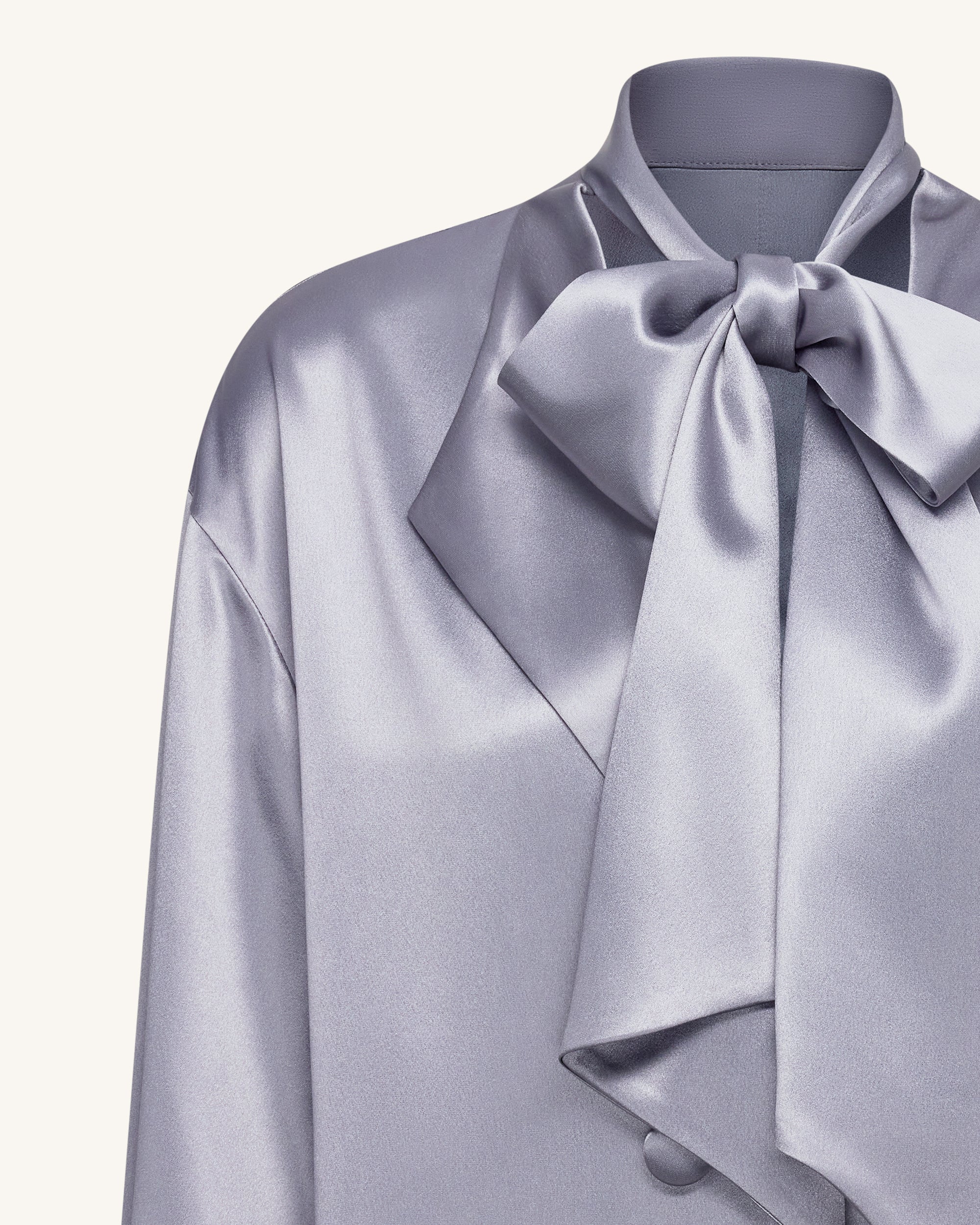 Ribbon Tie Balloon Sleeve Longline Blazer - Silver