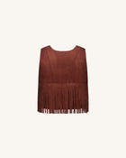Faux Suede Fringe Halter - Burgundy