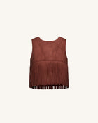 Faux Suede Fringe Halter - Burgundy