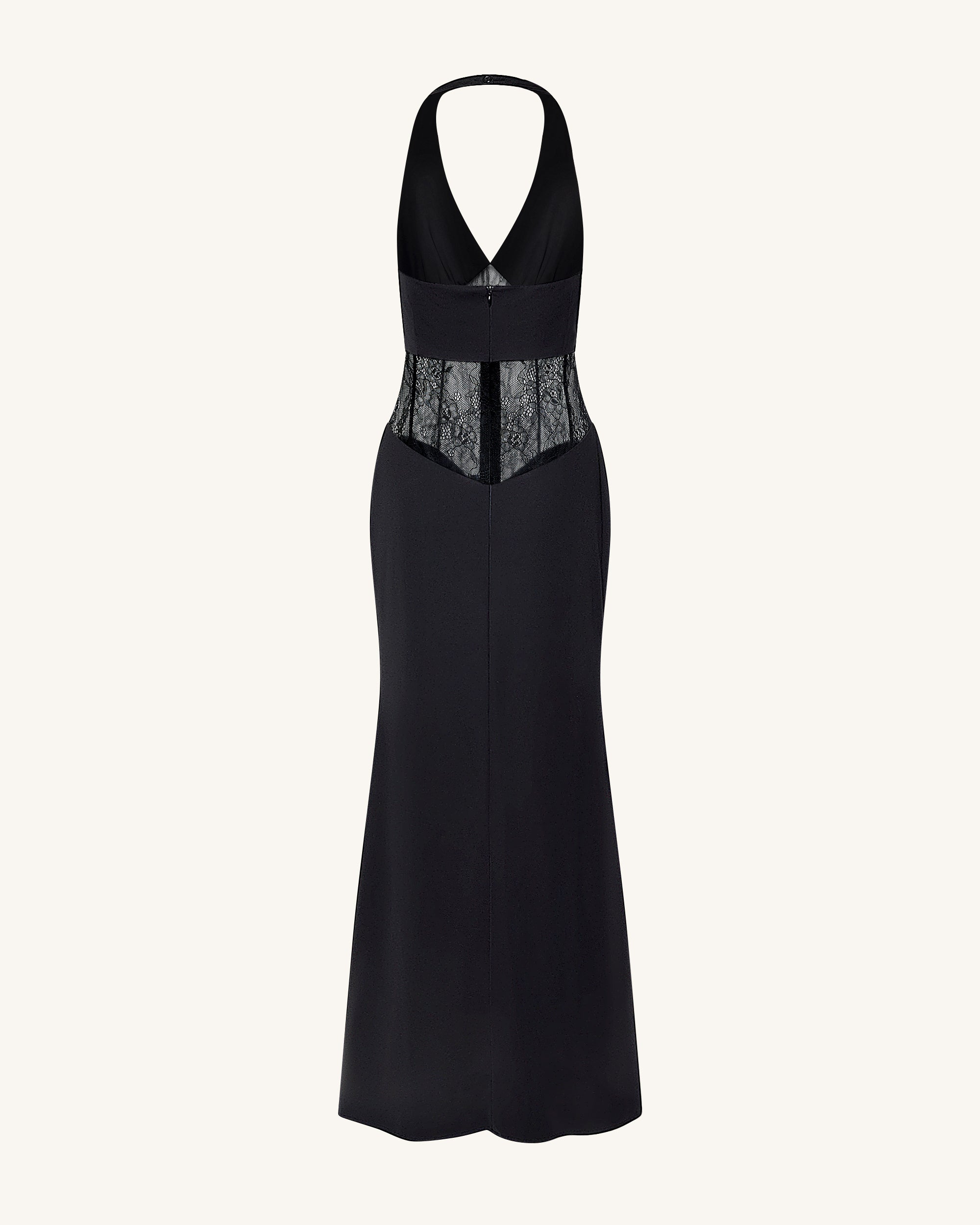 Ruched Lace Panel Maxi Dress - Black