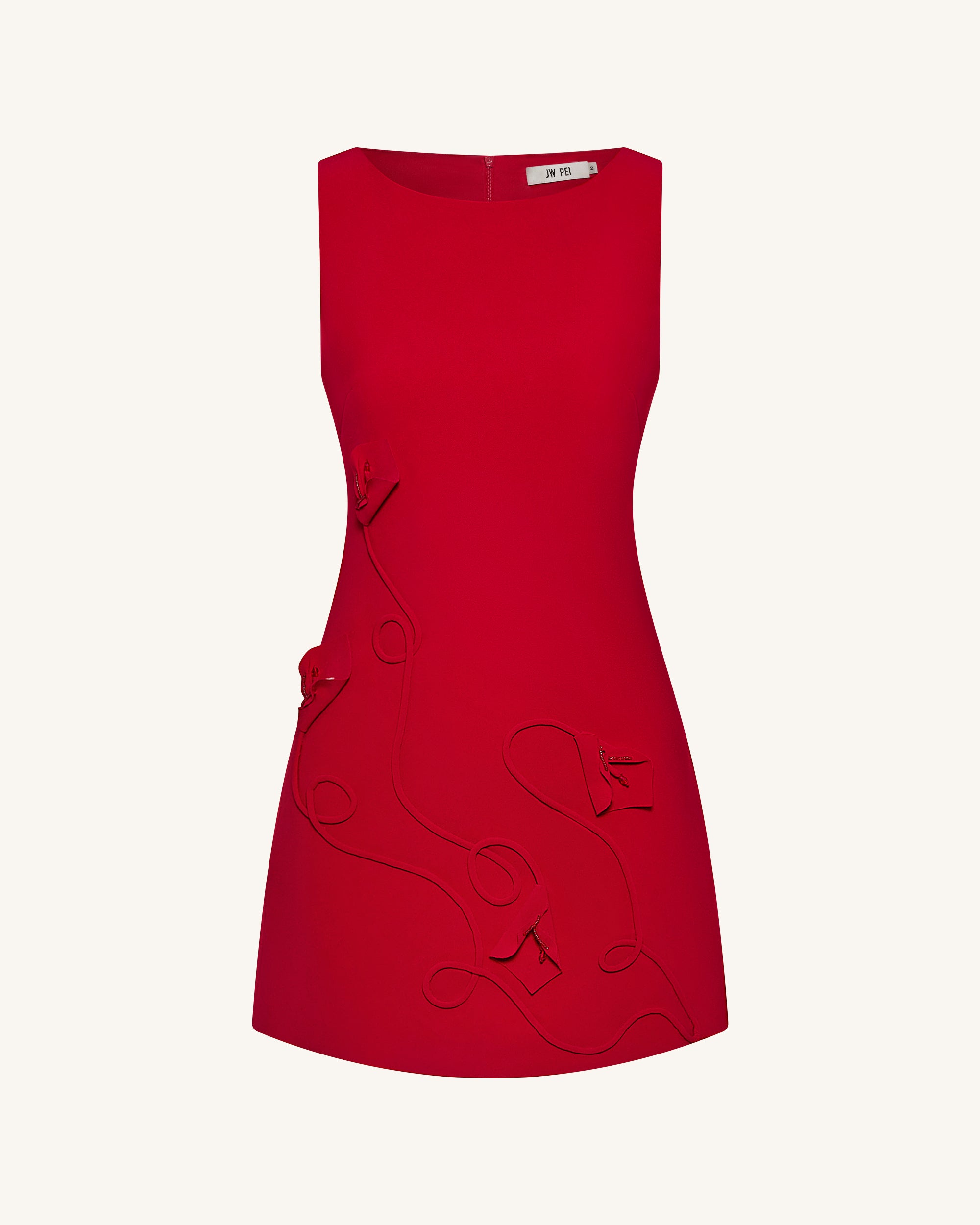 3D Floral-Appliqué Sheath Mini Dress - Red