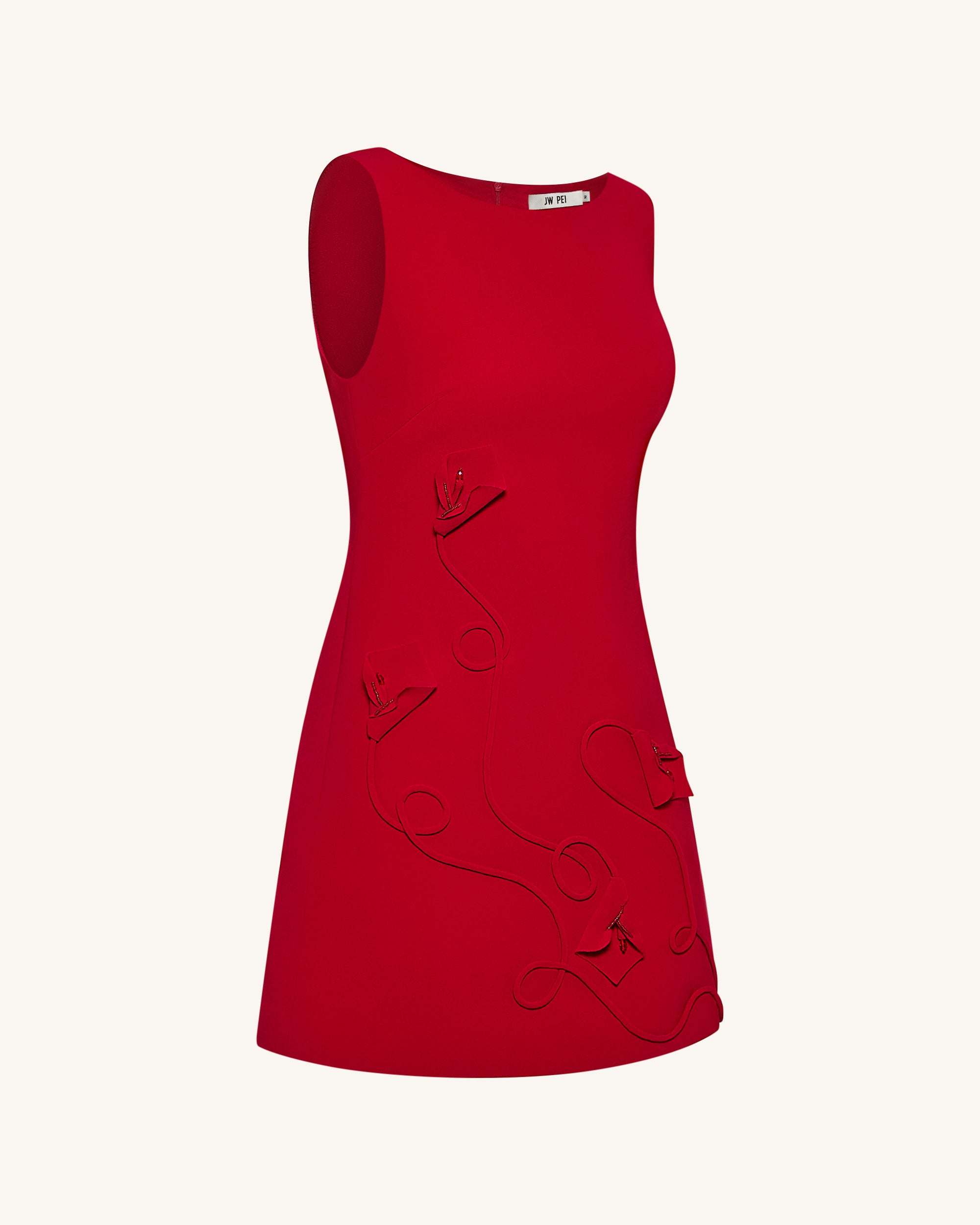 3D Floral-Appliqué Sheath Mini Dress - Red