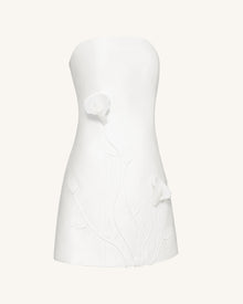 3D Vine Floral Strapless Mini Dress - White