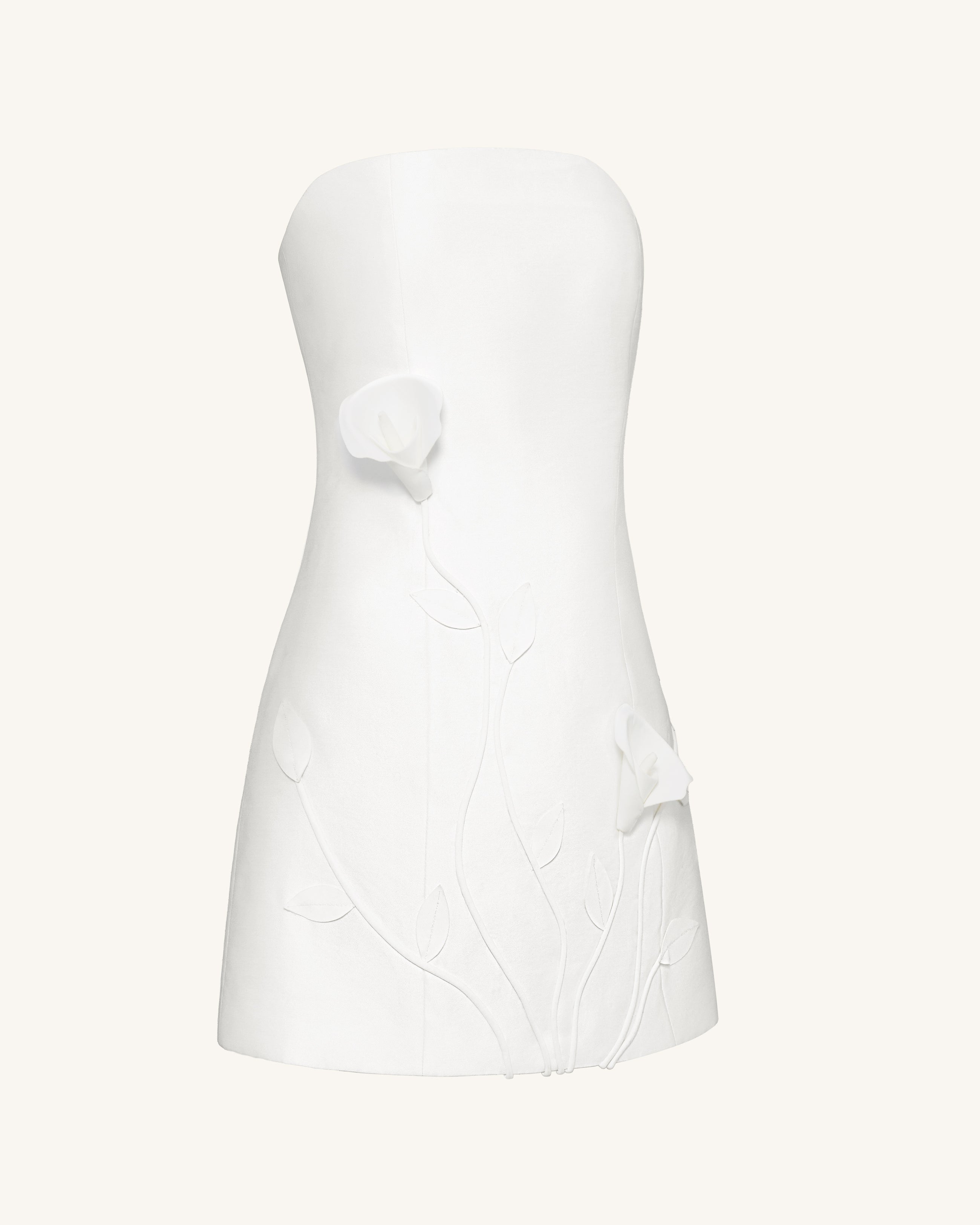 3D Vine Floral Strapless Mini Dress - White