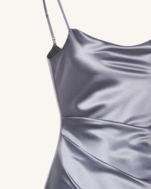 Liquid Satin Cowl-Slit Gown - Silver