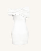 Satin Asymmetric Bow Mini Dress - White