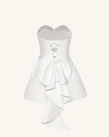 Satin Strapless Bow-Back Mini Dress - White
