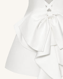 Satin Strapless Bow-Back Mini Dress - White