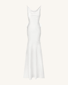 Satin Cowl-Neck Bow-Back Maxi Dress - White