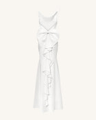 Satin Cowl-Neck Bow-Back Maxi Dress - White