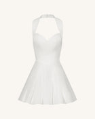 Pleated Bustier Halter Mini Dress - White