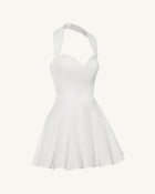 Pleated Bustier Halter Mini Dress - White