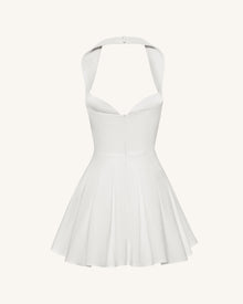 Pleated Bustier Halter Mini Dress - White