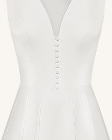 Front V-Neck Pleated Midi Dress - White