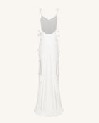 Satin Strappy Maxi Dress with Floral Streamers - White