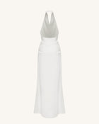 Satin Cowl Neck Ruched Maxi Gown - White