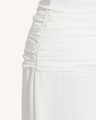 Satin Cowl Neck Ruched Maxi Gown - White