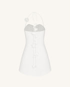 Floral Ruched Halter Mini Dress - White