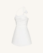 Floral Ruched Halter Mini Dress - White