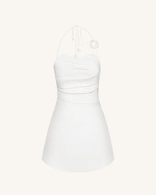 Floral Ruched Halter Mini Dress - White