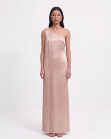 Fringe One Shoulder Maxi Dress - Pink