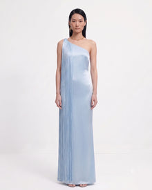 Fringe One Shoulder Maxi Dress - Light Blue