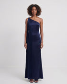 Fringe One Shoulder Maxi Dress - Navy Blue