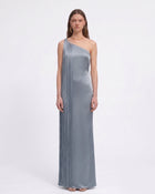 Fringe One Shoulder Maxi Dress - Misty Blue