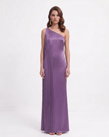 Fringe One Shoulder Maxi Dress - Purple