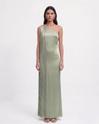 Fringe One Shoulder Maxi Dress - Sage Green