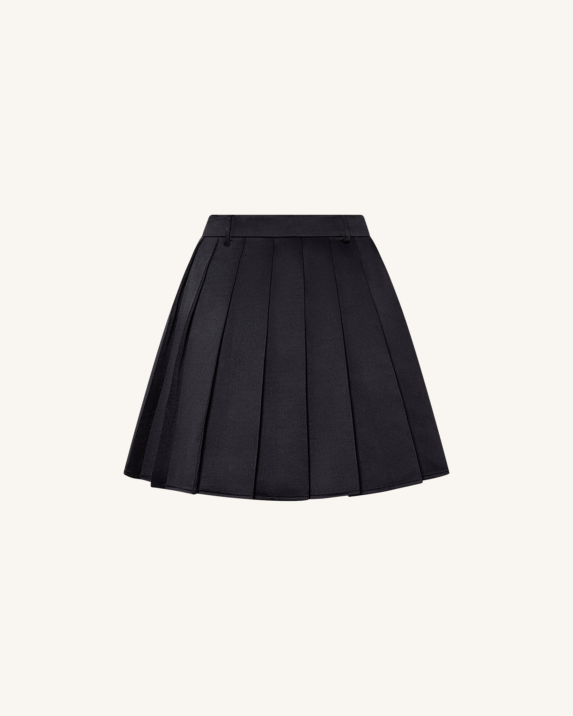 Satin Pleated Mini Skirt - Black
