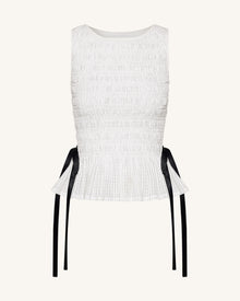 Smocked Peplum Sleeveless Top - White