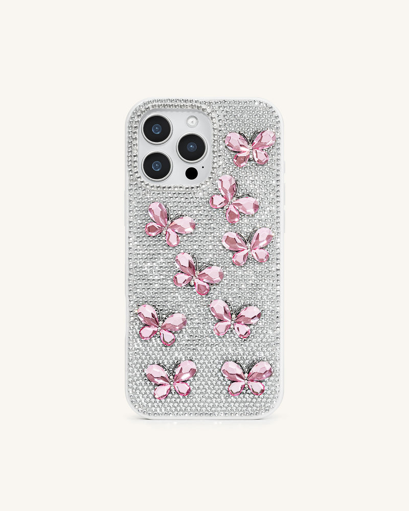 Butterfly Rhinestone Phone Case - White