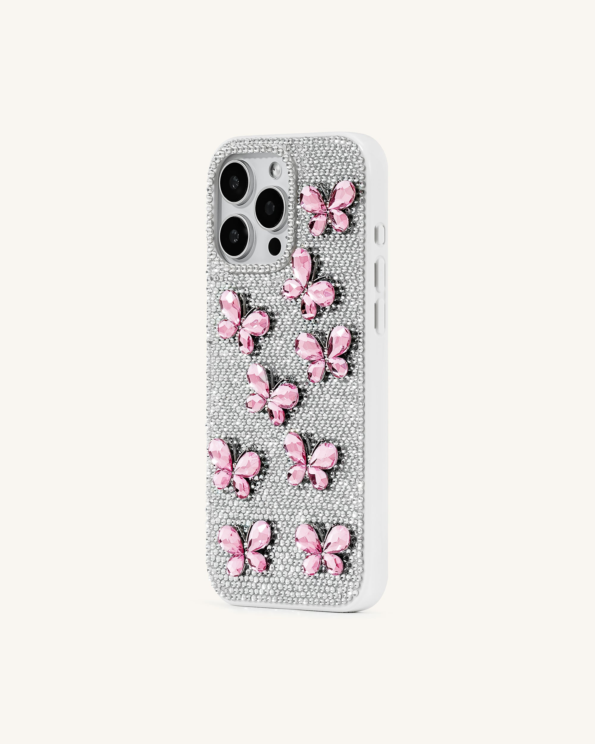 Butterfly Rhinestone Phone Case - White