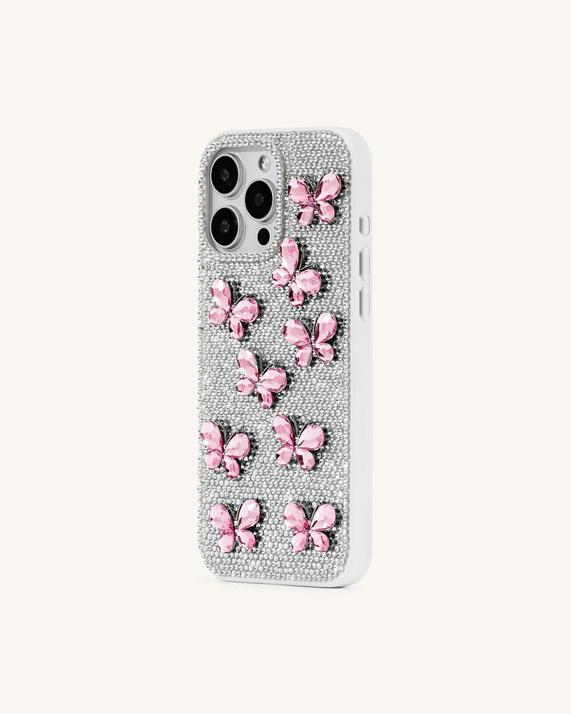 Butterfly Rhinestone Phone Case - White