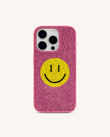 Smiley Artificial Crystal Phone Case - Pink