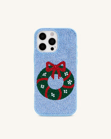 Holiday Wreath Bling Phone Case - Light Blue