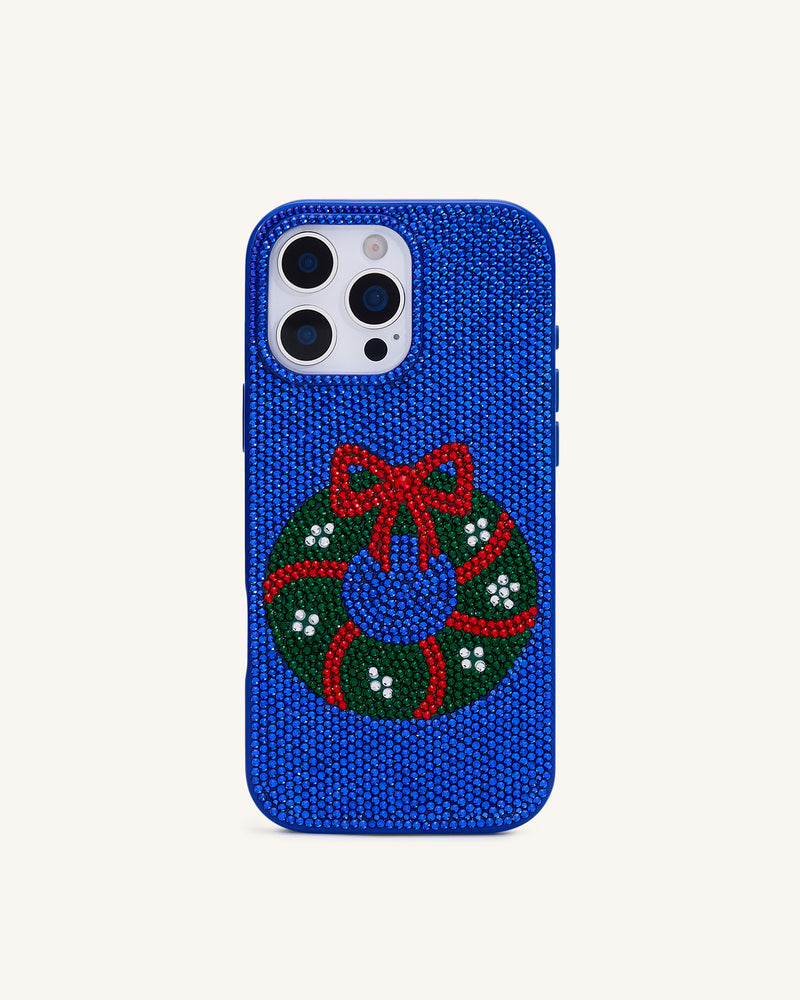 Holiday Wreath Bling Phone Case - Cobalt Blue